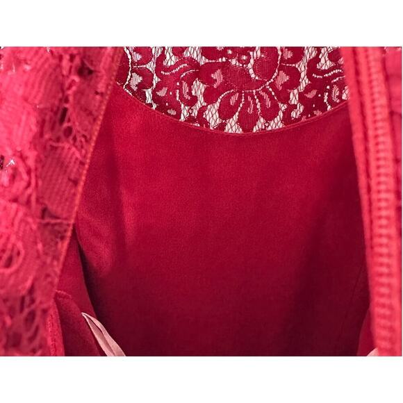 Shoshanna Size 0 Red Rose Lace Euro Summer Long Gown Dress Gala Special Birthday - Picture 7 of 15